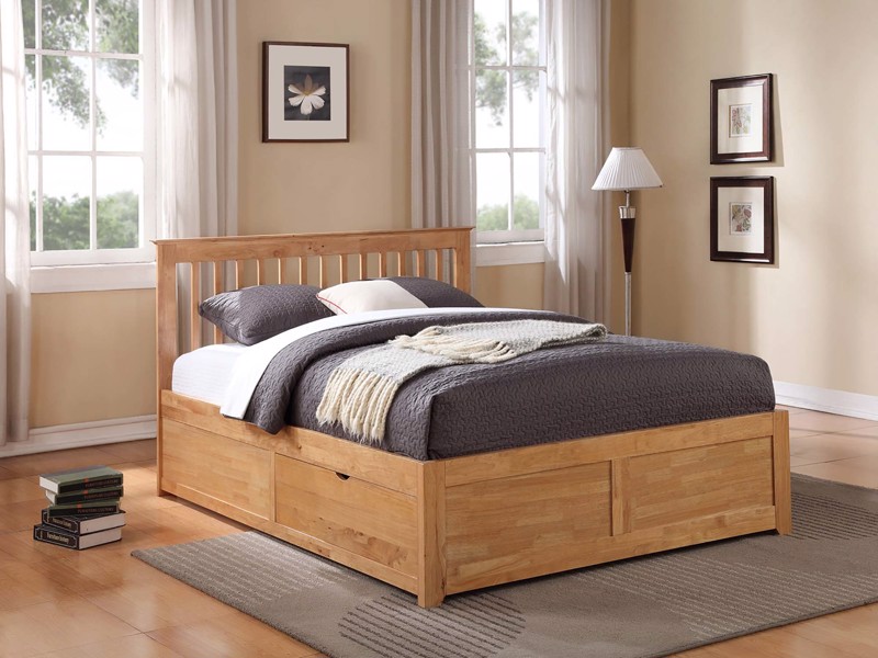 Land Of Beds Pentre Fixed Drawer Oak Finish Wooden Bed Frame3