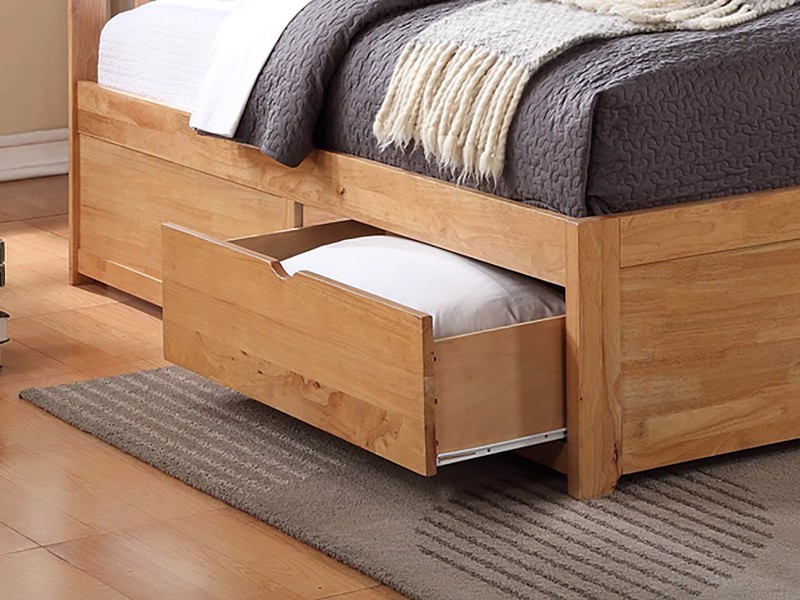Land Of Beds Pentre Fixed Drawer Oak Finish Wooden Bed Frame4