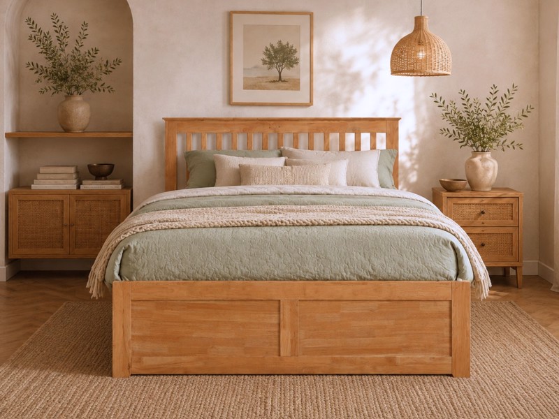 Land Of Beds Pentre Fixed Drawer Oak Finish Wooden King Size Bed Frame2