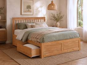 Land Of Beds Pentre Fixed Drawer Oak Finish Wooden King Size Bed Frame1