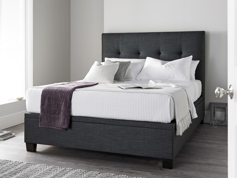 Land Of Beds Jefferson Slate Fabric Double Ottoman Bed