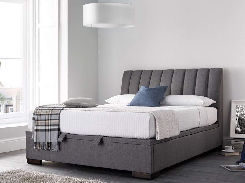 Land Of Beds Truman Grey Fabric Double Ottoman Bed