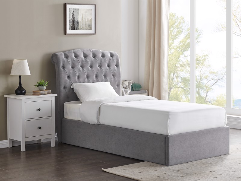Land Of Beds Bridgerton Light Grey Fabric King Size Ottoman Bed