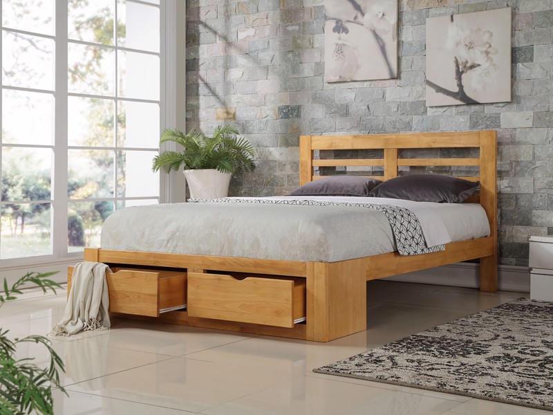 Land Of Beds Sydney Oak Finish Wooden Double Bed Frame