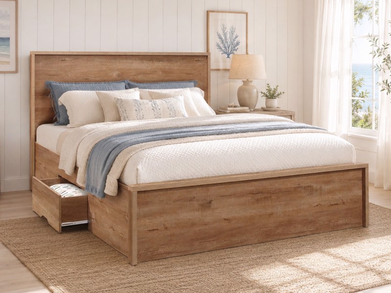 Land Of Beds Mars Oak Finish Wooden Bed Frame
