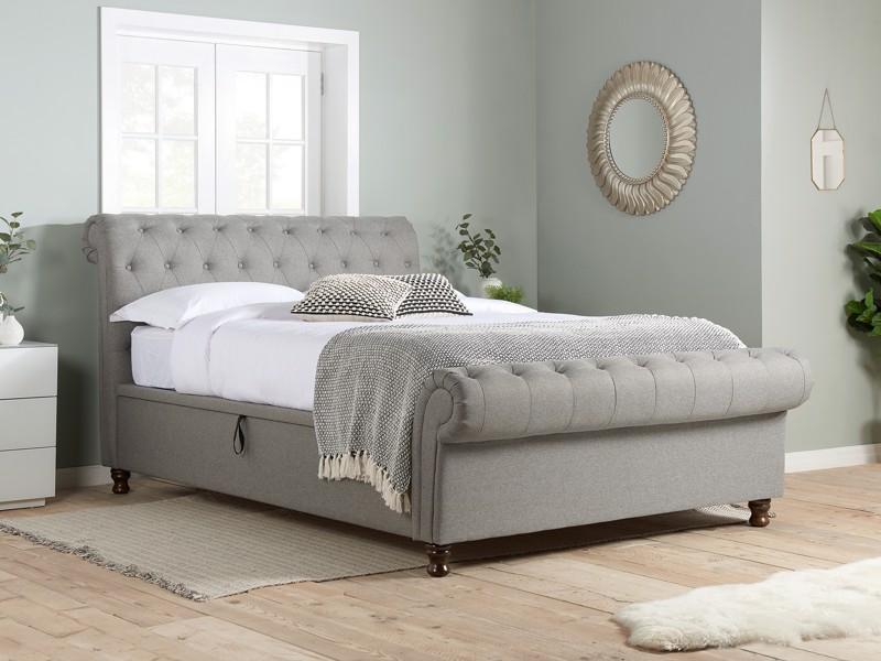 Land Of Beds Alexandra Grey Fabric Side Opening King Size Ottoman Bed