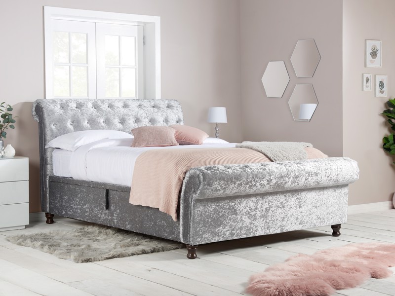 Land Of Beds Alexandra Grey Steel Fabric Side Opening King Size Ottoman Bed