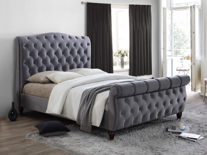 Land Of Beds Hera Grey Fabric Super King Size Bed Frame