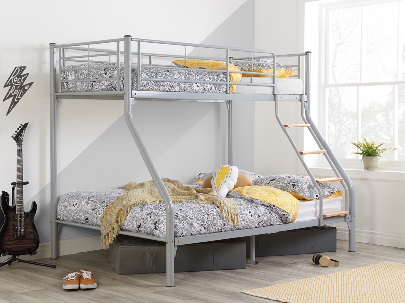 Land Of Beds Porto Silver Grey Metal Bunk Bed