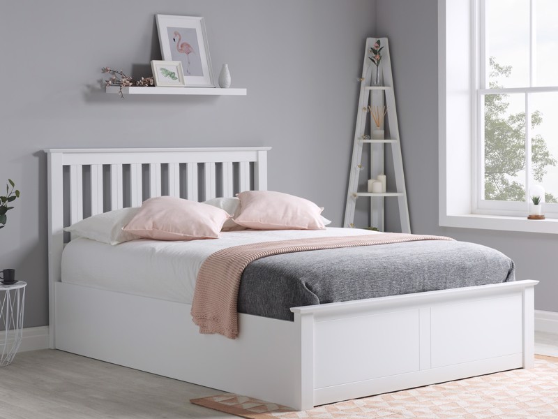 Land Of Beds Rhodes White Wooden Double Ottoman Bed