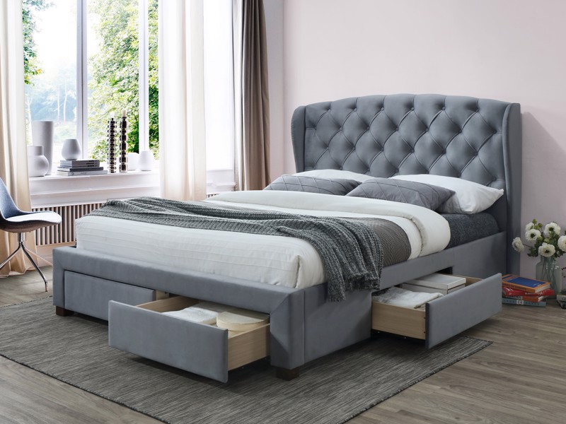 Land Of Beds Amy Grey Fabric King Size Bed Frame