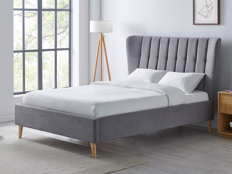 Land Of Beds Phillipa Light Grey Fabric Double Bed Frame