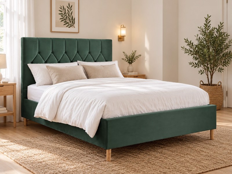 Land Of Beds Tempo Green Fabric Small Double Ottoman Bed