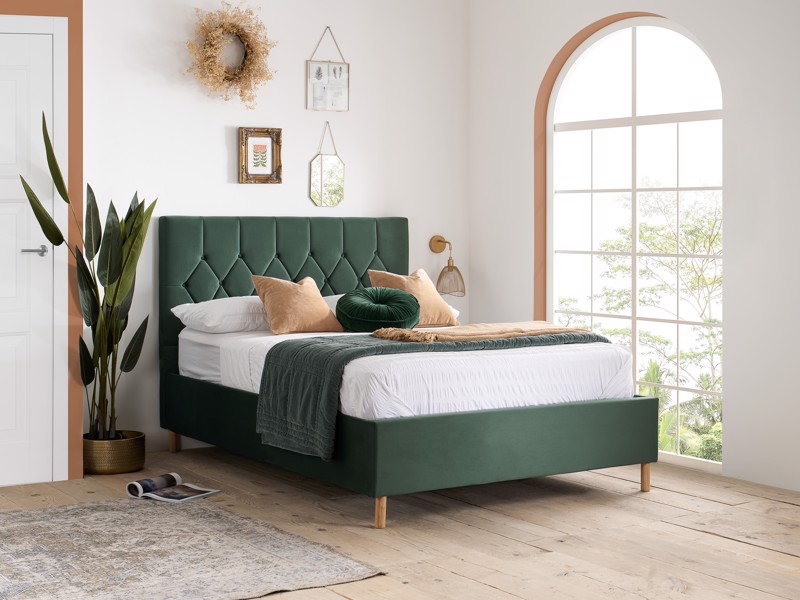 Land Of Beds Tempo Green Fabric King Size Ottoman Bed