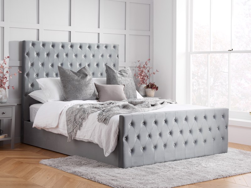 Land Of Beds Waltz Grey Fabric Double Ottoman Bed