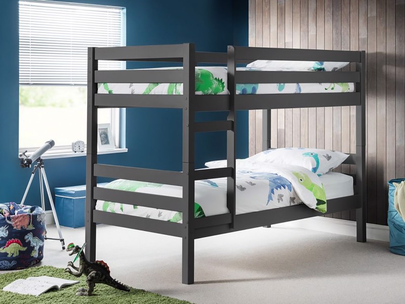Land Of Beds Carnaby Dark Grey Wooden Single Bunk Bed