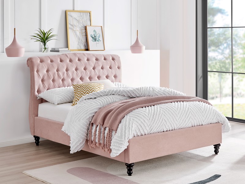 Land Of Beds Bridgerton Pink Fabric King Size Bed Frame