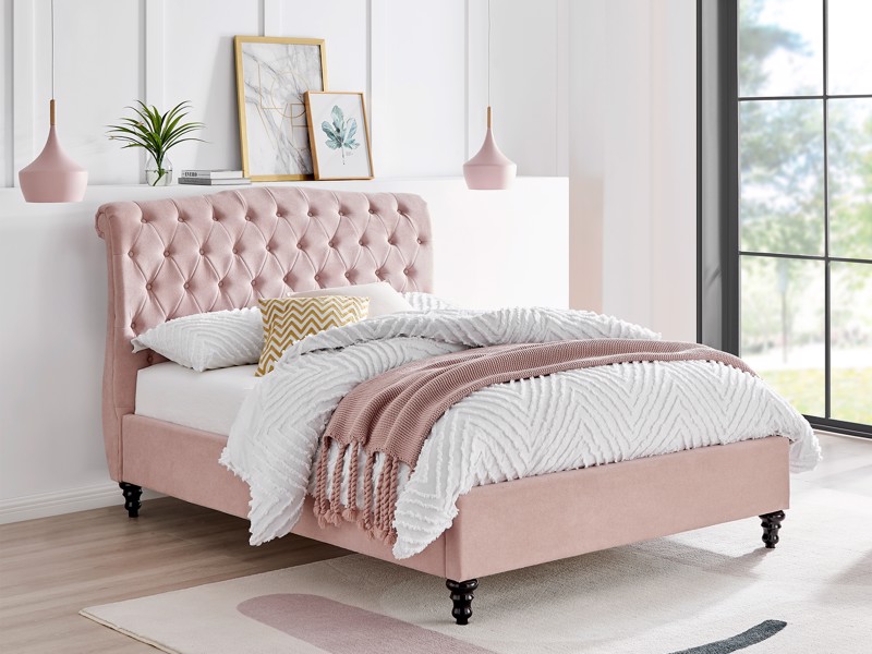 Land Of Beds Bridgerton Pink Fabric Double Bed Frame