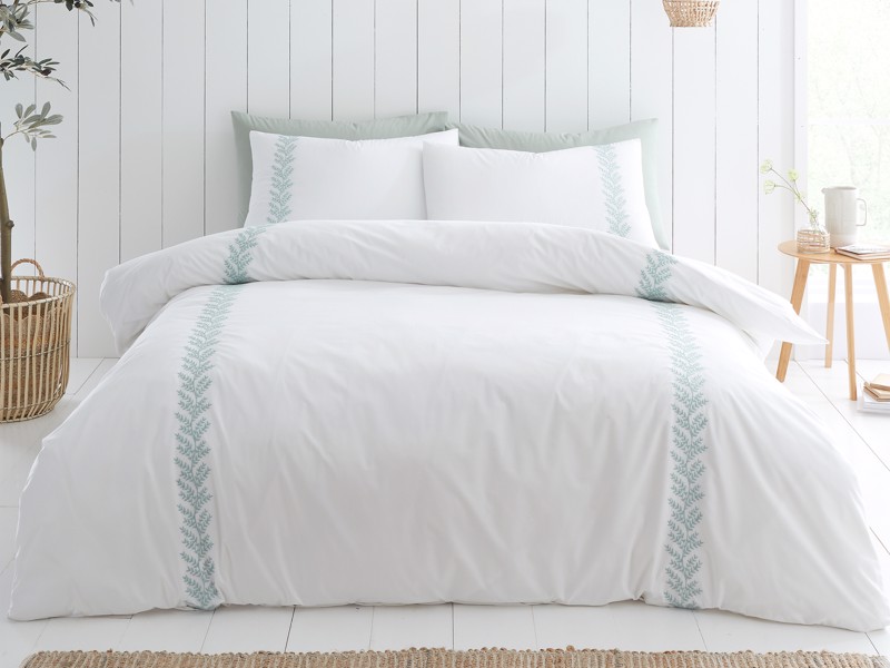 Bianca Fine Linens Embroidery Leaf Super King Size Duvet Cover Set