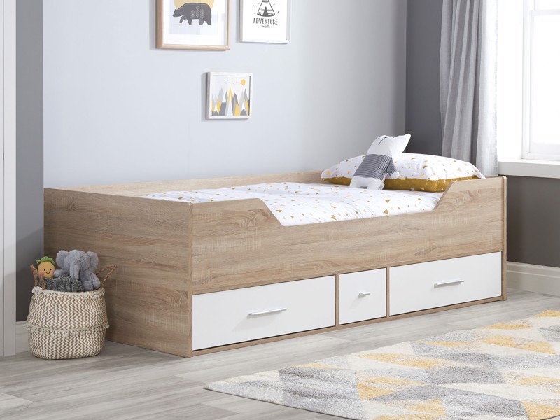 Land Of Beds Dreamer Oak Finish Wooden Single Kids Bed