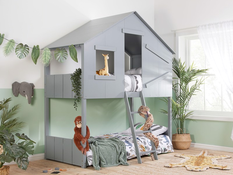 Land Of Beds Jungle Grey Wooden Single Bunk Bed