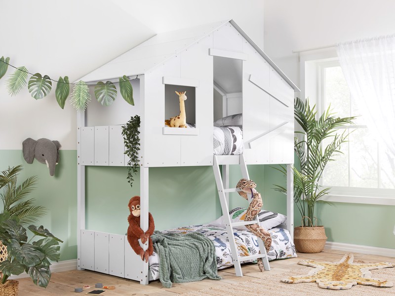 Land Of Beds Jungle White Wooden Single Bunk Bed