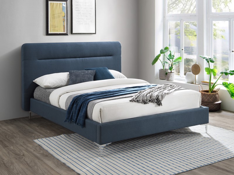 Land Of Beds Marbella Steel Blue Fabric King Size Bed Frame