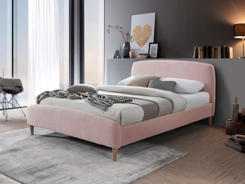 Land Of Beds Teddy Blush Pink Fabric King Size Bed Frame