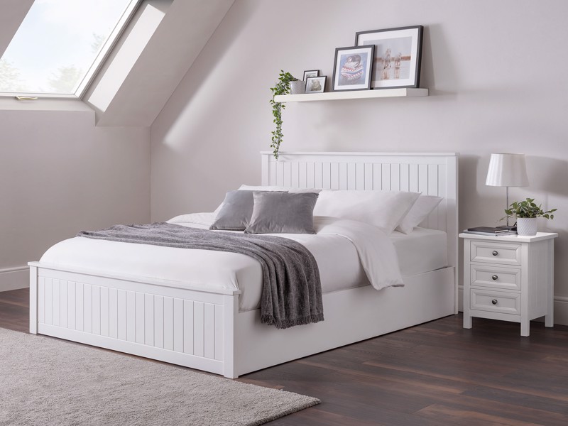 Land Of Beds Elara White Wooden King Size Ottoman Bed