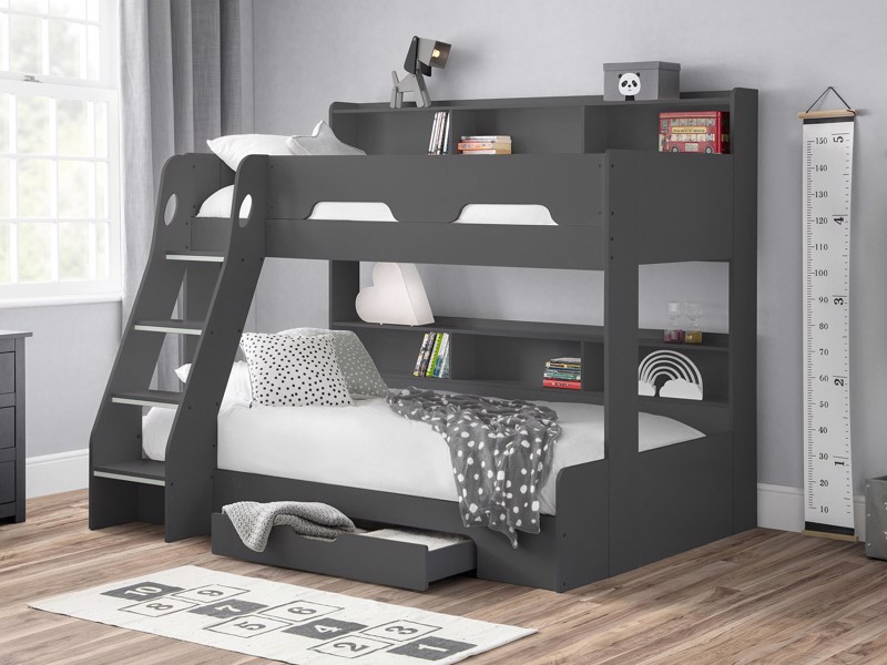 Land Of Beds Kingsbury Dark Grey Wooden Triple Small Double Bunk Bed