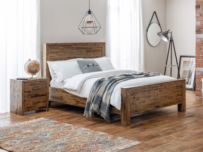 Land Of Beds Lennox Oak Finish Wooden Double Bed Frame