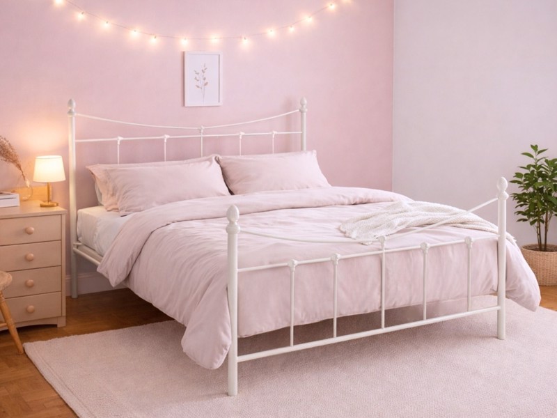 Land Of Beds Sloane Stone White Metal King Size Bed Frame