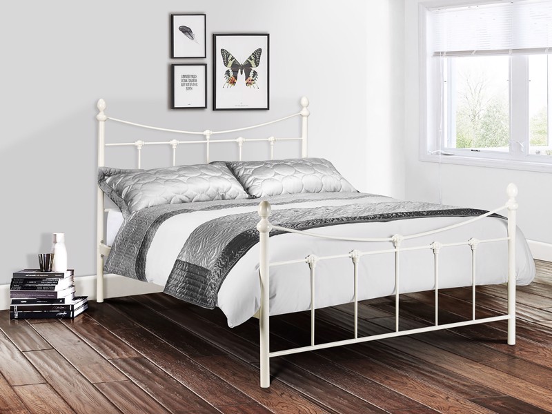 Land Of Beds Sloane Stone White Metal King Size Bed Frame