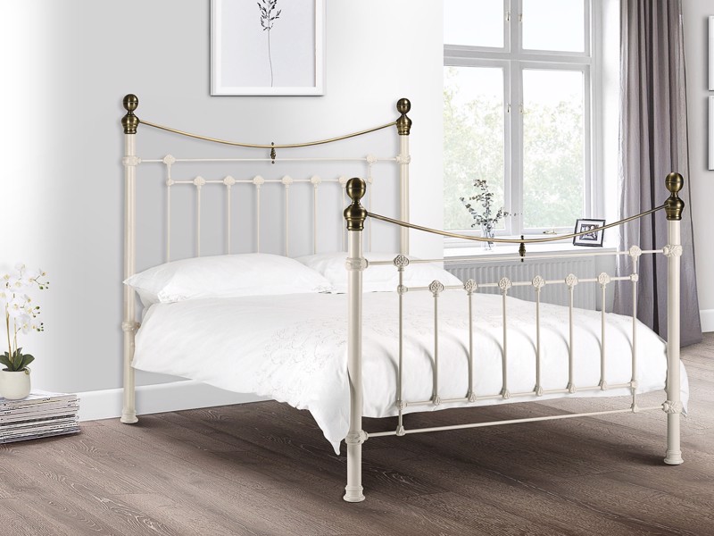 Land Of Beds Primrose Stone White Metal Double Bed Frame