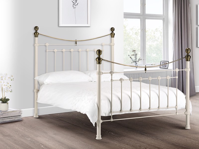 Land Of Beds Primrose Stone White Metal Bed Frame