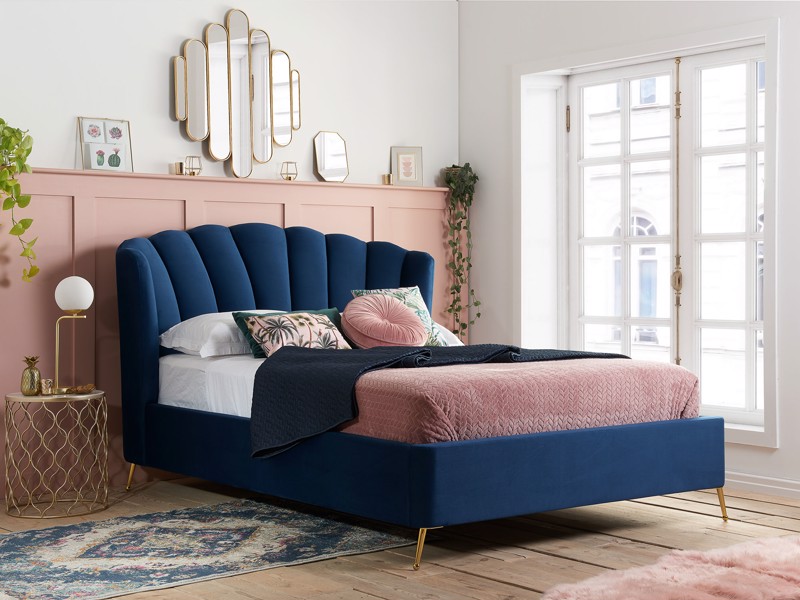 Land Of Beds Nerissa Blue Fabric King Size Ottoman Bed