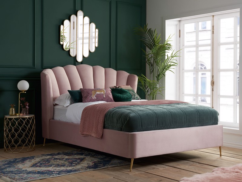 Land Of Beds Nerissa Pink Fabric Double Ottoman Bed