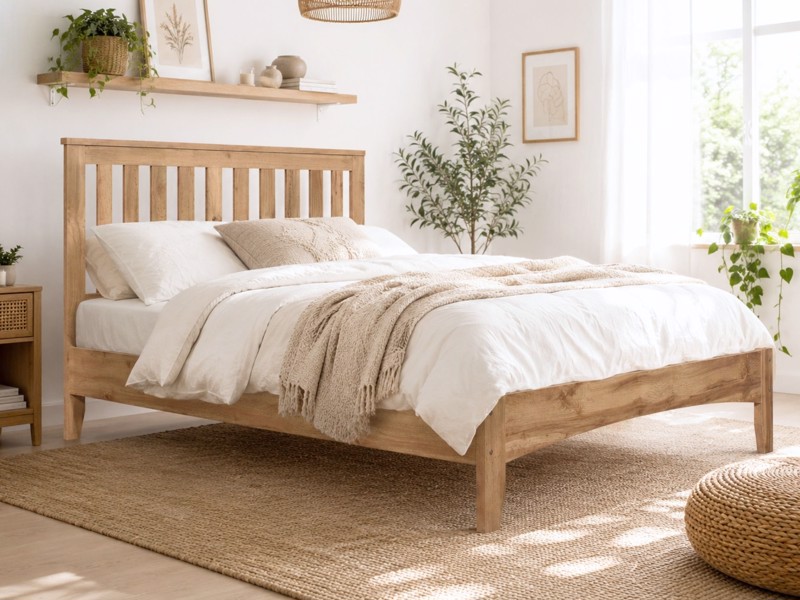 Land Of Beds Highbury Oak Finish Wooden Bed Frame