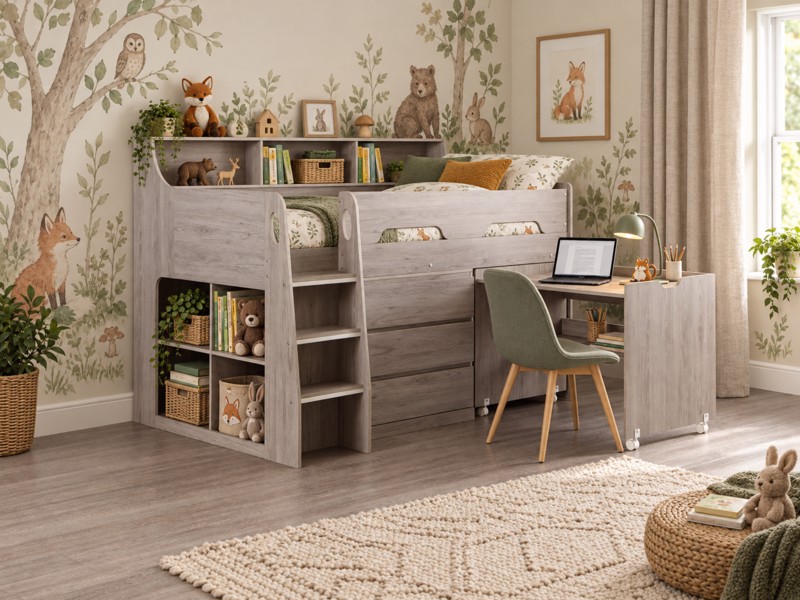Land Of Beds Gaston Grey Oak Wooden Kids Bed