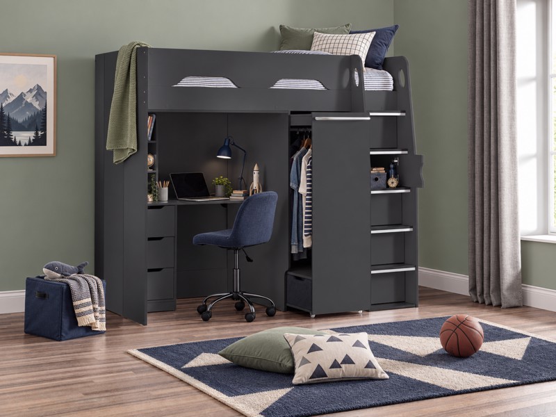 Land Of Beds Pascal Dark Grey Wooden High Sleeper Kids Bed