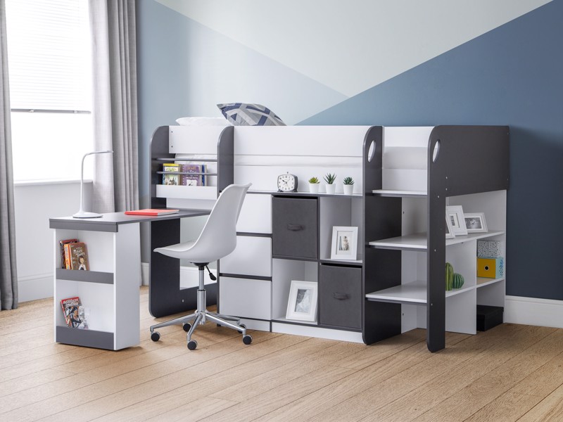 Land Of Beds Duke Charcoal & White Wooden Mid Sleeper Childrens Bed