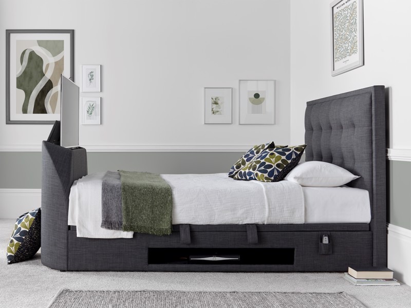 Land Of Beds Cleveland Slate Fabric TV Super King Size Ottoman Bed
