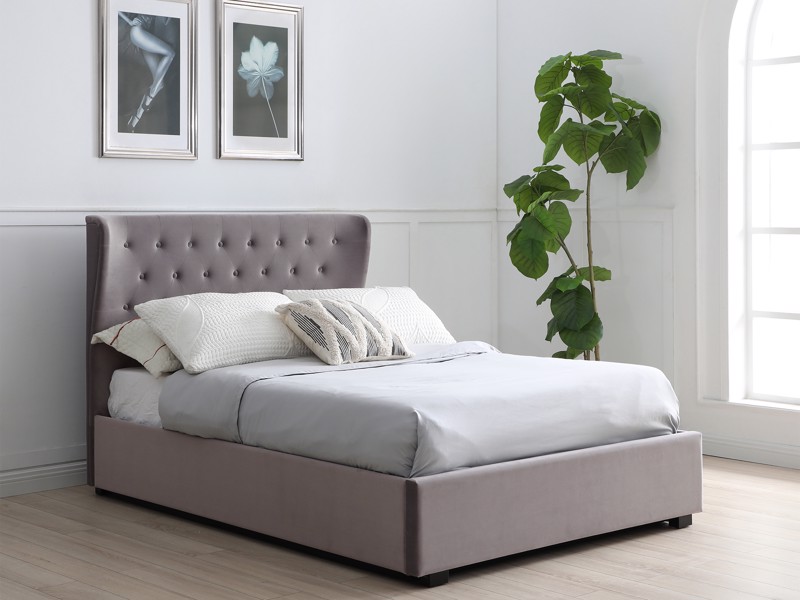 Land Of Beds Florence Velvet Grey Fabric Super King Size Ottoman Bed