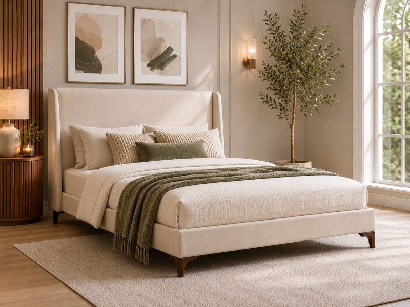 Land Of Beds Eden Beige Fabric Super King Size Bed Frame