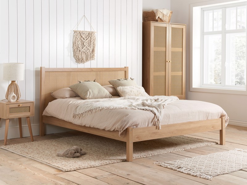 Land Of Beds Marsaille Oak Finish Wooden Double Bed Frame