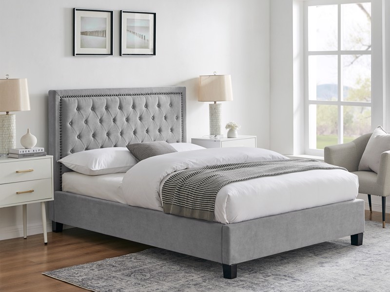 Land Of Beds Carina Light Grey Fabric Double Bed Frame