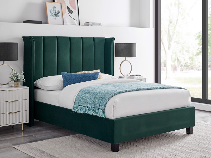 Land Of Beds Brimsley Emerald Green Fabric Bed Frame