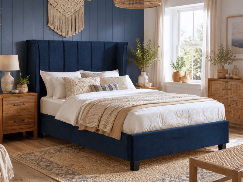 Land Of Beds Brimsley Navy Blue Fabric Bed Frame
