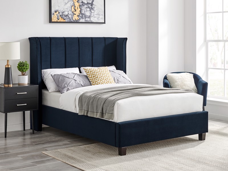 Land Of Beds Brimsley Navy Blue Fabric King Size Bed Frame