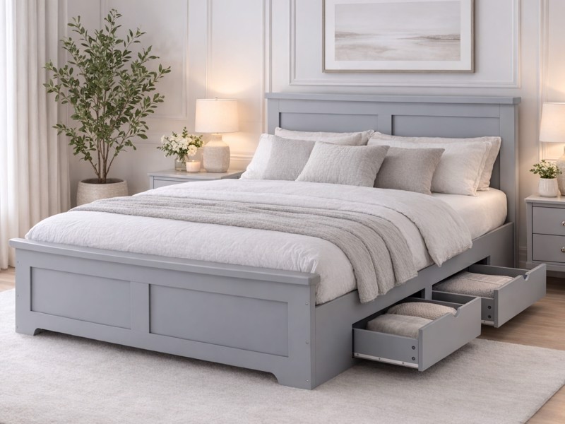 Land Of Beds Winton Fixed Drawer Grey Wooden Bed Frame